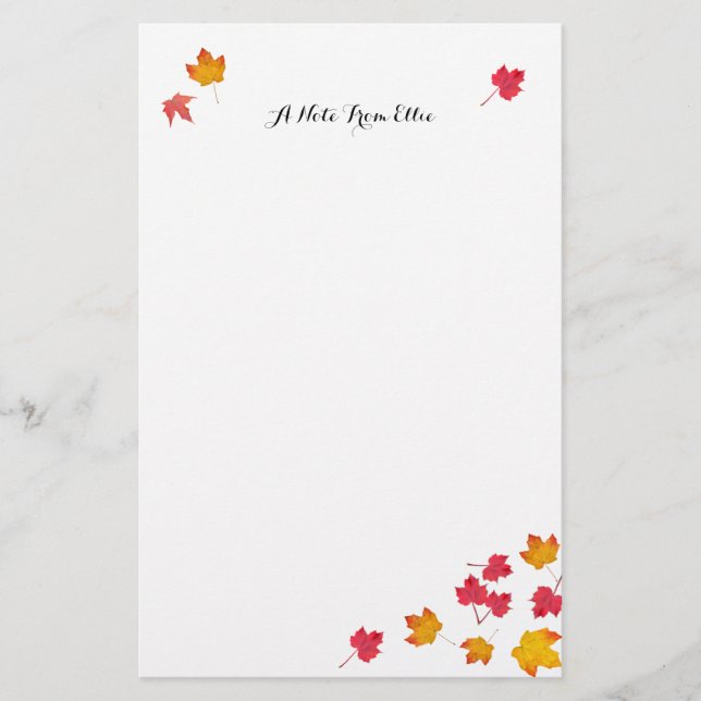 Red Fall Leaves Personal Note Paper (Front)