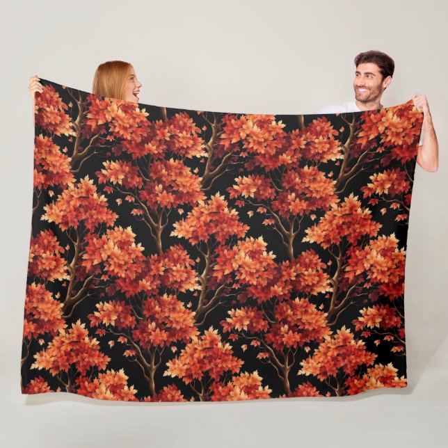 Red Fall Maple Tree Seamless Pattern Graphic Fleece Blanket (In Situ)
