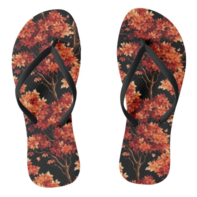 Red Fall Maple Tree Seamless Pattern Graphic Flip Flops (Footbed)