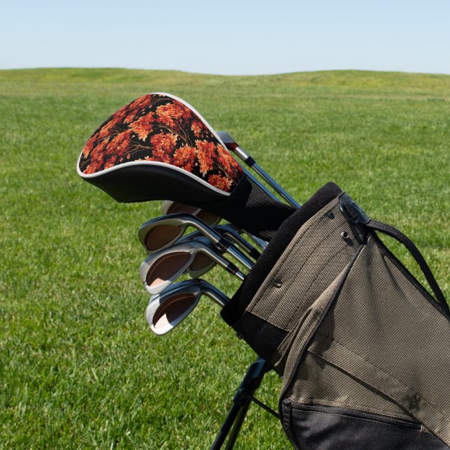 Red Fall Maple Tree Seamless Pattern Graphic Golf Head Cover (In Situ)
