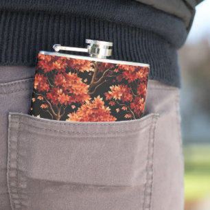 Red Fall Maple Tree Seamless Pattern Graphic Hip Flask