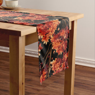 Red Fall Maple Tree Seamless Pattern Graphic Long Table Runner