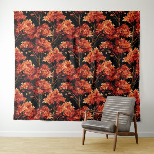 Red Fall Maple Tree Seamless Pattern Graphic Tapestry