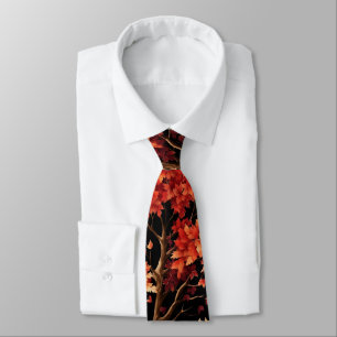 Red Fall Maple Tree Seamless Pattern Graphic Tie