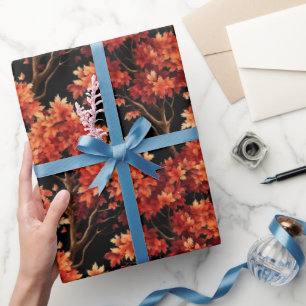 Red Fall Maple Tree Seamless Pattern Graphic Wrapping Paper