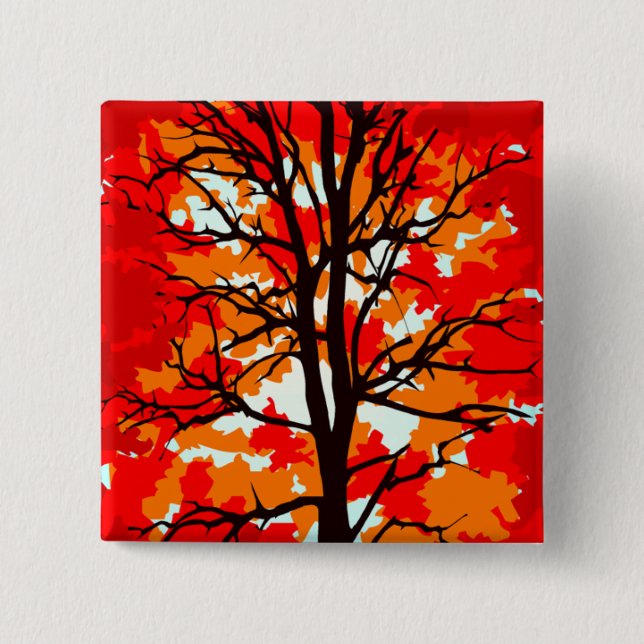 Red Fall Tree 15 Cm Square Badge (Front)