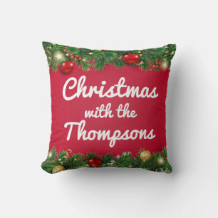 Red Family Christmas Holiday Home Cushion