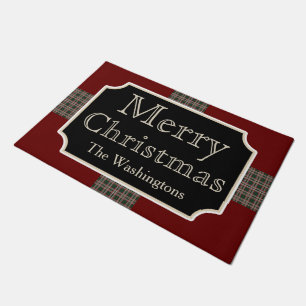 Red Family Christmas Welcome Doormat Rug