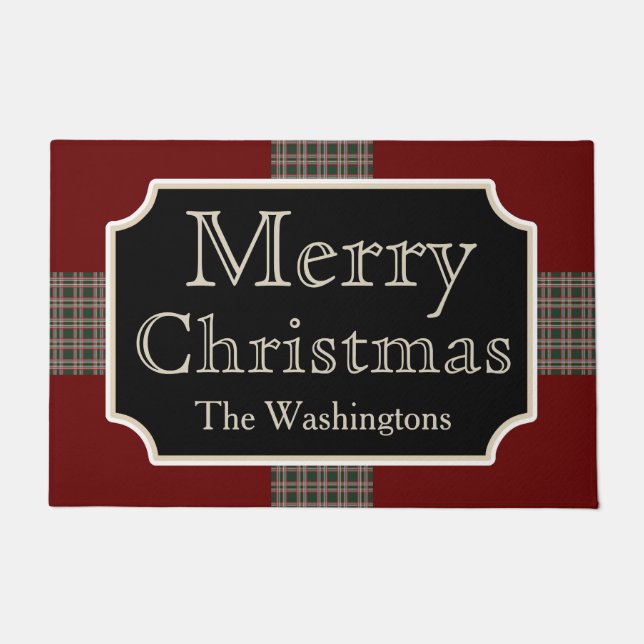 Red Family Christmas Welcome Doormat Rug (Front)