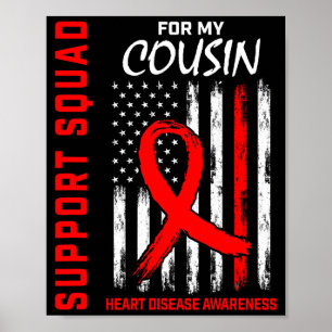 Red Family Cousin Heart Disease Awareness Flag Bac Poster