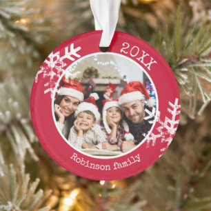 Red Family Photo Christmas Ornament