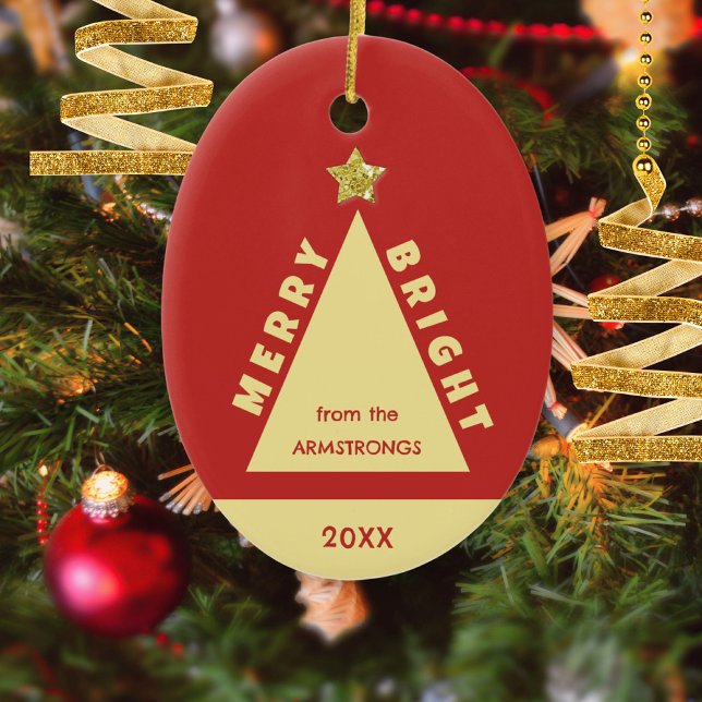 Red Family Photo Minimalist Keepsake Ceramic Tree Decoration (Red Family Photo Merry & Bright Keepsake Ceramic Ornament ©Susanne Sachers - Sunny Mind 🌞)