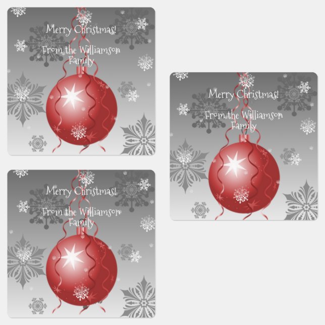 Red Fancy Christmas Ornament Baking Label (Group)