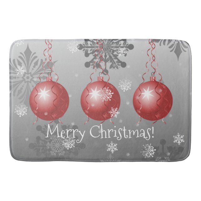 Red Fancy Christmas Ornament Bath Mat (Front)