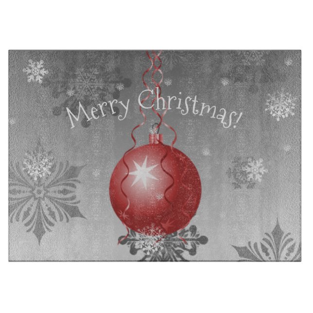 Red Fancy Christmas Ornament Cutting Board (Front)
