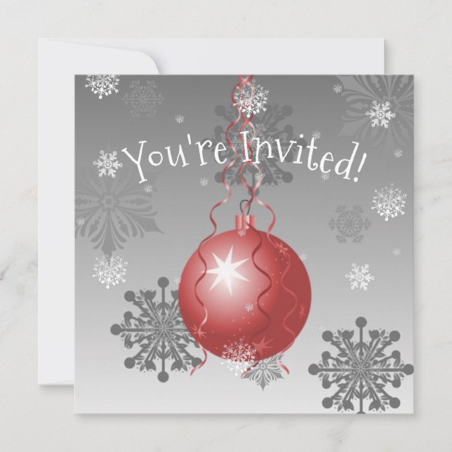 Red Fancy Christmas Ornament Invitation (Front)