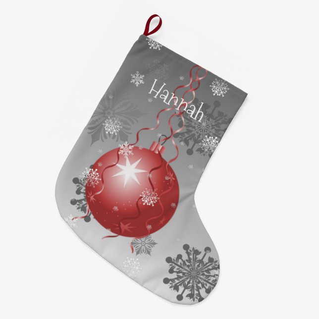 Red Fancy Christmas Ornament Stocking (Front (Hanging))