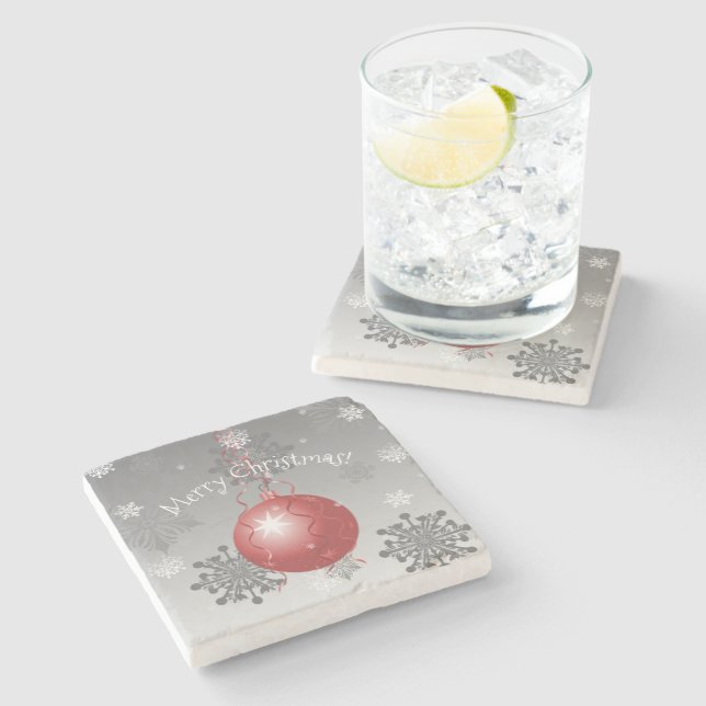 Red Fancy Christmas Ornament Stone Coaster (Side)