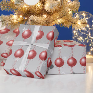 Red Fancy Christmas Ornament Wrapping Paper
