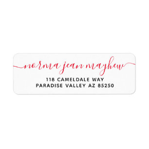 Red Fancy Handwriting Script Return Address