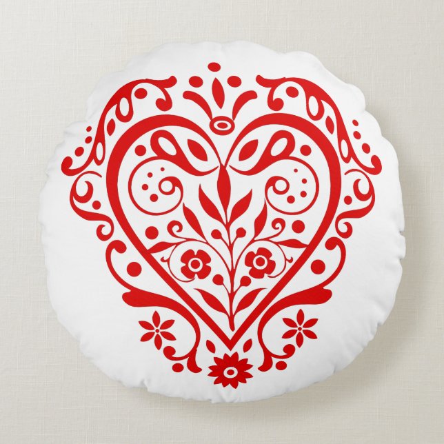 Red Fancy Heart Round Cushion (Front)