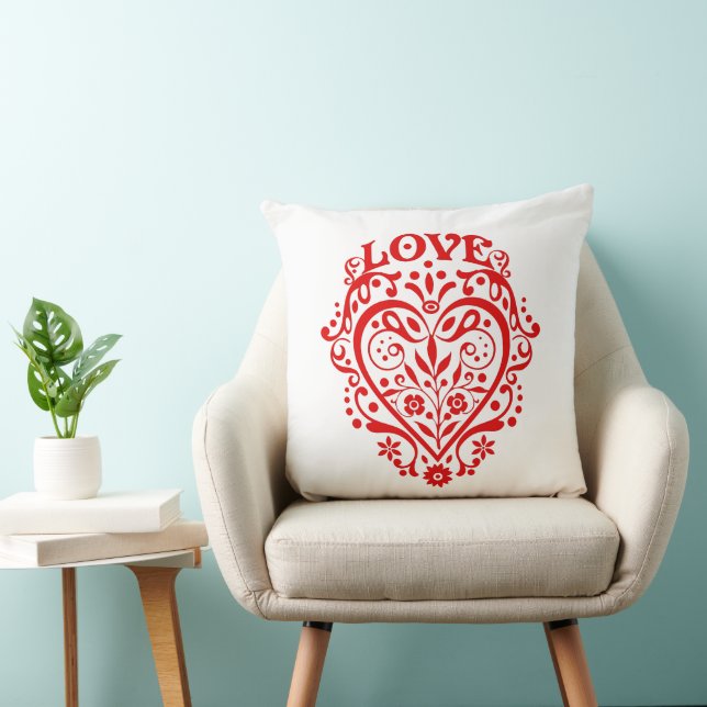 Red Fancy Love Heart 20in Cushion (Chair)