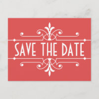 Red Fancy Ornamental Save the Date Postcard