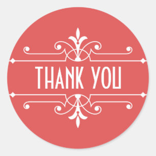 Red Fancy Ornamental Thank You Stickers