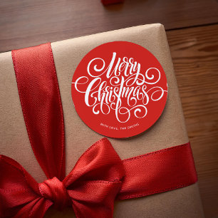 Red Fancy Script "Merry Christmas" Custom Classic Round Sticker
