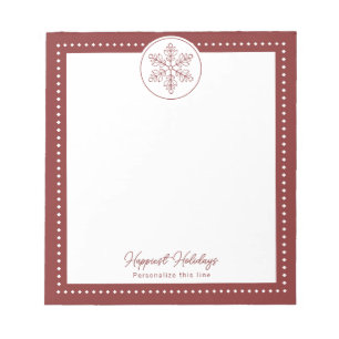 Red Fancy Snowflake Personalised Holiday Notepad