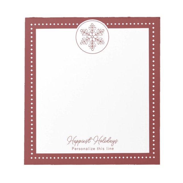 Red Fancy Snowflake Personalised Holiday Notepad (Front)