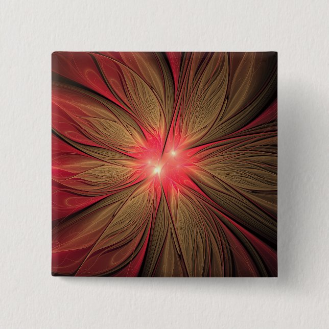 Red fansy fractal flower  15 cm square badge (Front)