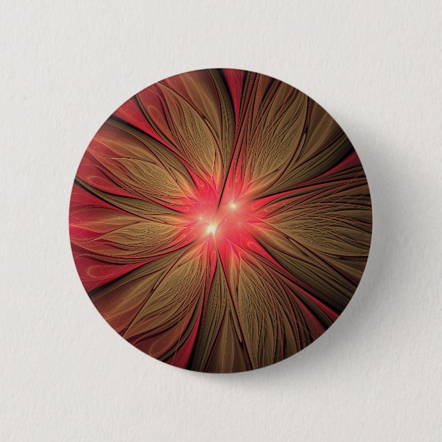 Red fansy fractal flower   6 cm round badge (Front)