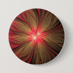 Red fansy fractal flower  7.5 cm round badge