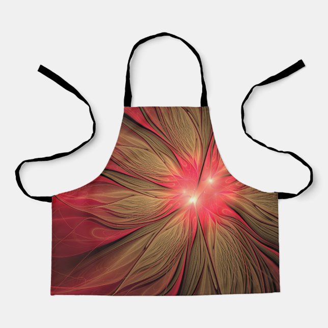 Red fansy fractal flower  apron (Front)