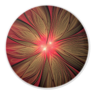 Red fansy fractal flower ceramic knob