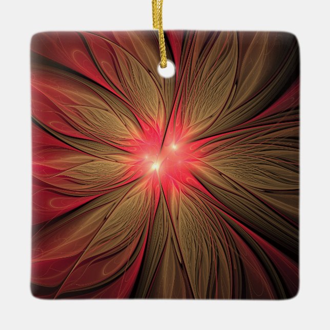 Red fansy fractal flower ceramic ornament (Front)