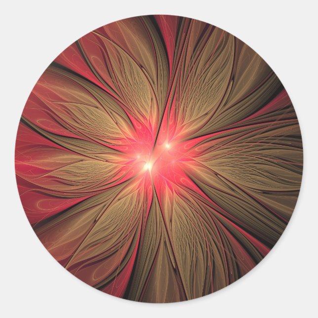 Red fansy fractal flower   classic round sticker (Front)