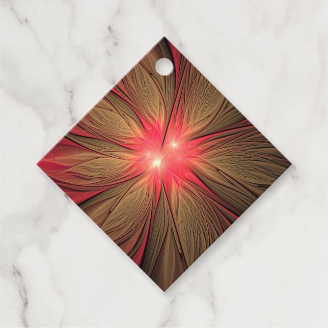 Red fansy fractal flower  favour tags (Front)