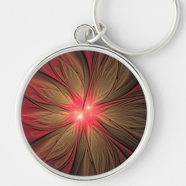 Red fansy fractal flower  key ring (Front)