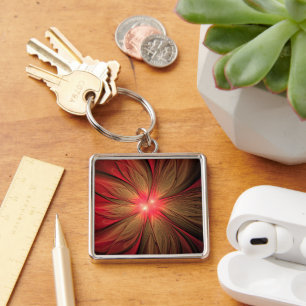 Red fansy fractal flower key ring