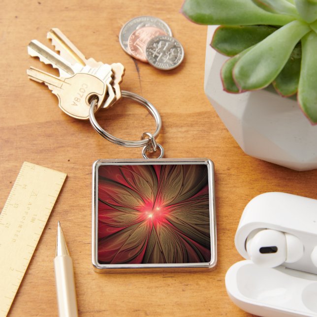 Red fansy fractal flower  key ring (Desk)
