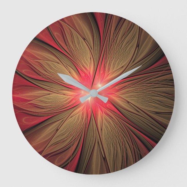 Red fansy fractal flower  large clock (Front)