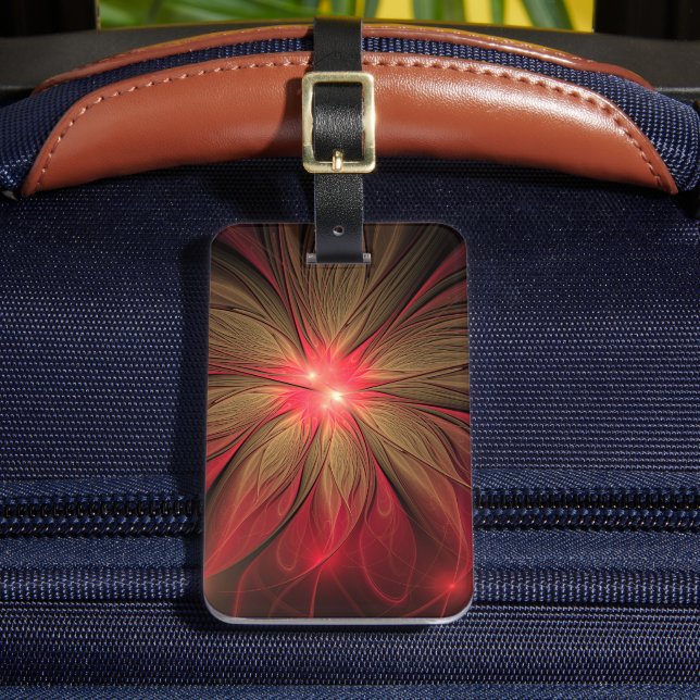 Red fansy fractal flower  luggage tag (Front Insitu 2)