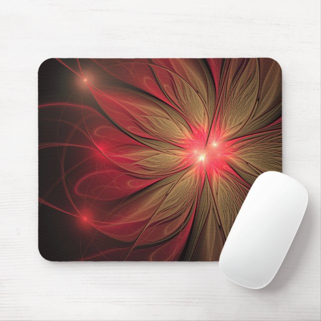 Red fansy fractal flower  mouse mat (With Mouse)