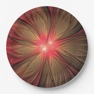 Red fansy fractal flower paper plate