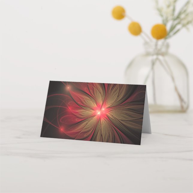 Red fansy fractal flower  place card (Front)