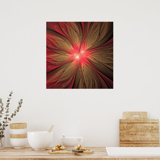Red fansy fractal flower  poster (Kitchen)