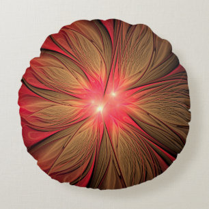 Red fansy fractal flower round cushion