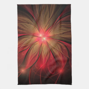 Red fansy fractal flower  tea towel